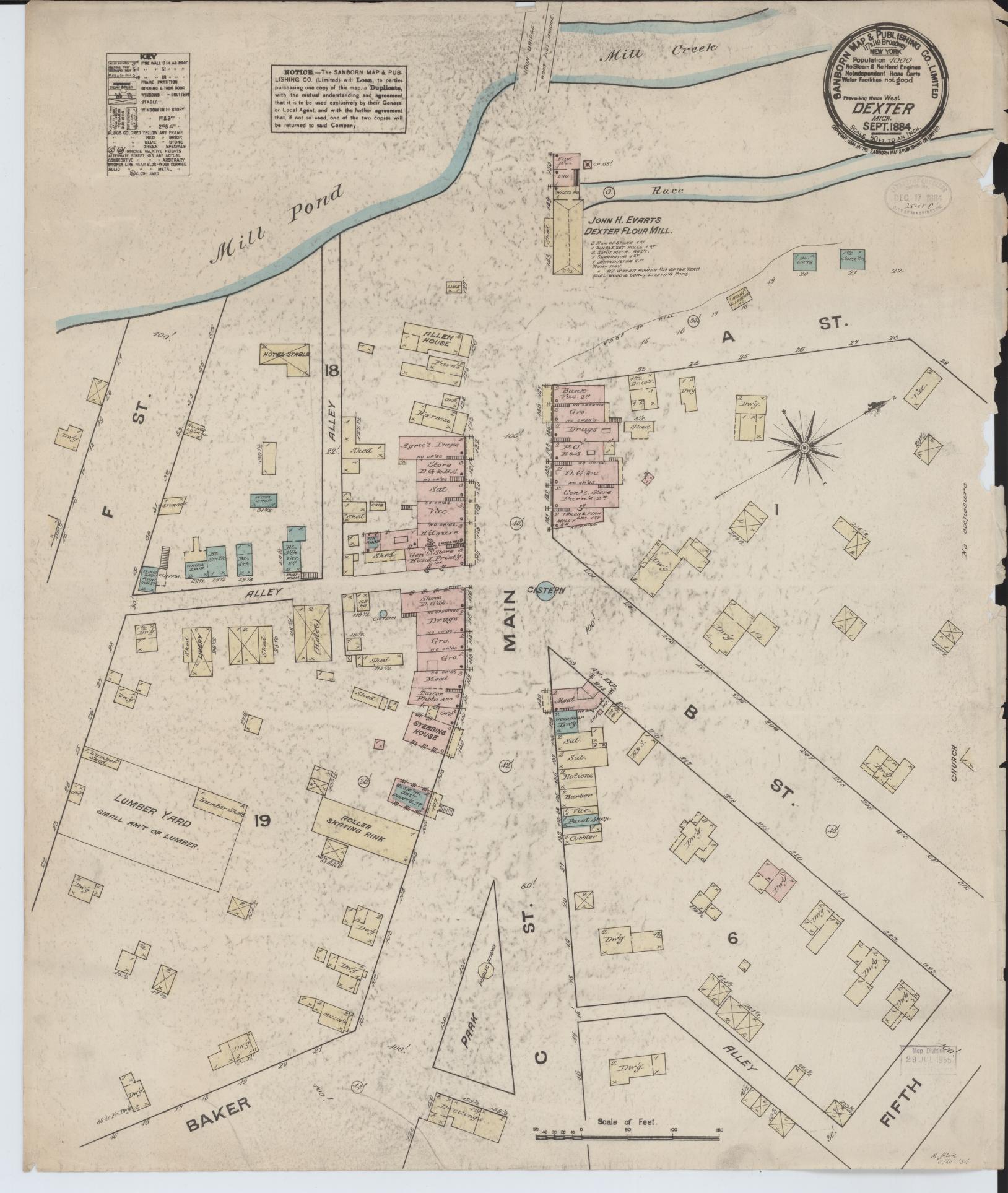 Sanborn Fire Insurance Map from Dexter, Washtenaw County, Michigan (1884), Sheet #0001 - Historic Sanborn Fire Insurance Map Print, vintage old map wall art, antique decor, genealogy gift, Michigan Michigan map
