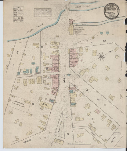 Sanborn Fire Insurance Map from Dexter, Washtenaw County, Michigan (1884), Sheet #0001 - Historic Sanborn Fire Insurance Map Print, vintage old map wall art, antique decor, genealogy gift, Michigan Michigan map