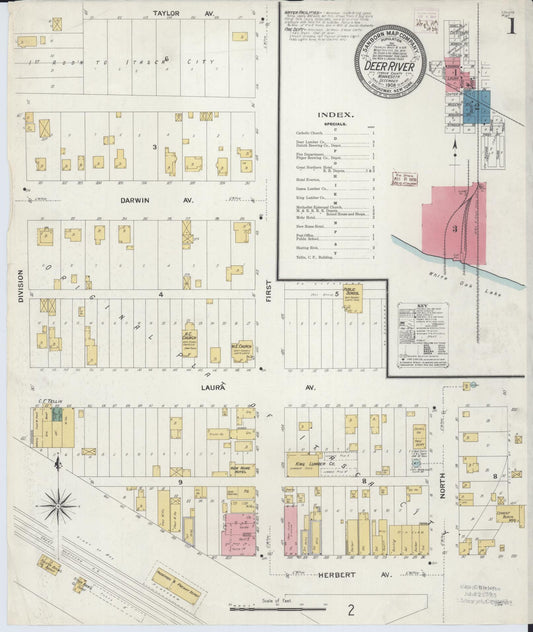 Sanborn Fire Insurance Map from Deer River, Itasca County, Minnesota (1908), Sheet #0001 - Historic Sanborn Fire Insurance Map Print, vintage old map wall art, antique decor, genealogy gift, Minnesota Minnesota map