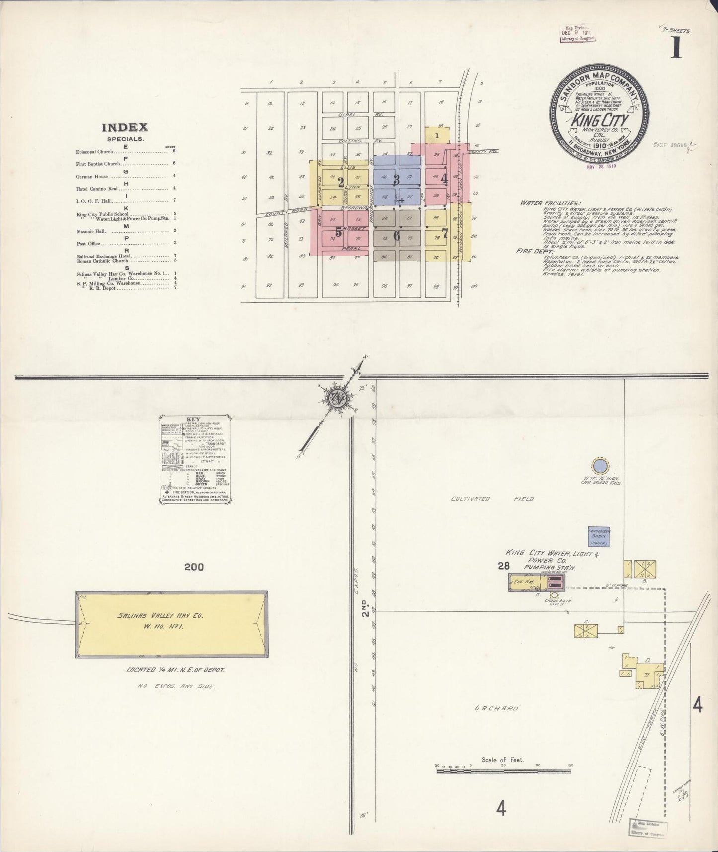 Sanborn Fire Insurance Map from King City, Monterey County, California (1910), Sheet #0001 - Historic Sanborn Fire Insurance Map Print, vintage old map wall art, antique decor, genealogy gift, California California map