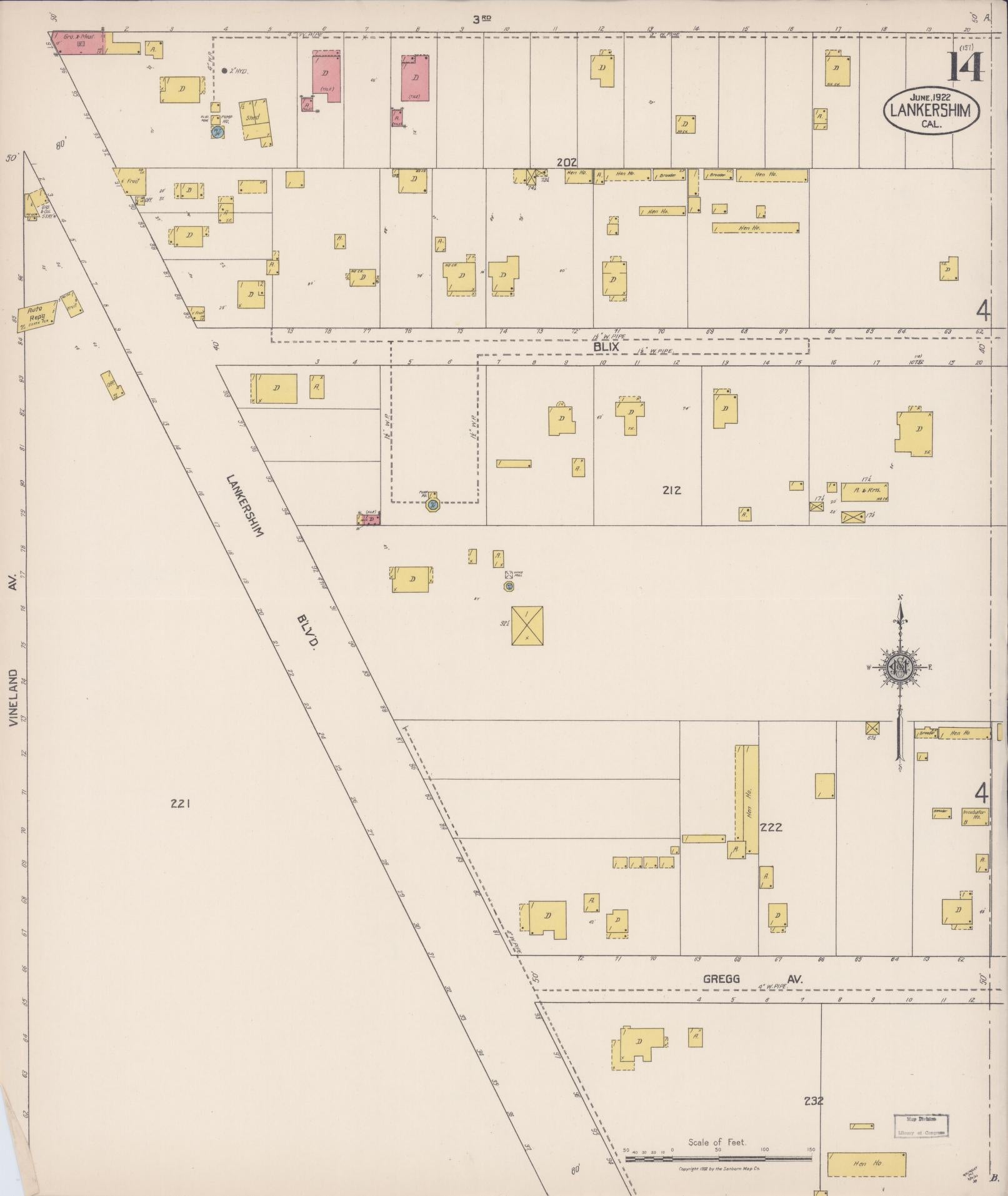 Sanborn Fire Insurance Map from Lankershim, Los Angeles County, California (1922), Sheet #0014 - Historic Sanborn Fire Insurance Map Print, vintage old map wall art, antique decor, genealogy gift, California California map