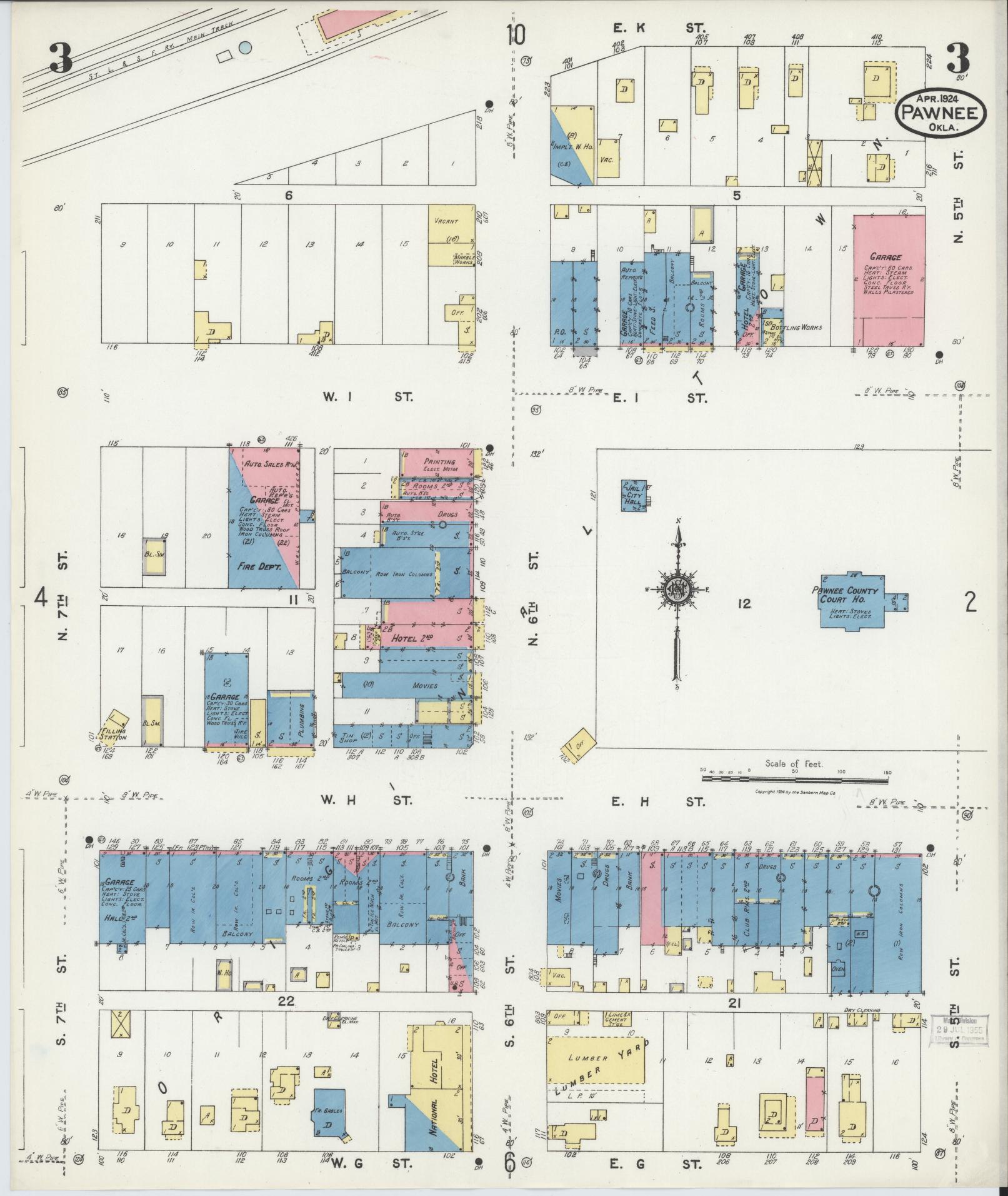 Sanborn Fire Insurance Map from Pawnee, Pawnee County, Oklahoma (1924), Sheet #0003 - Complete Map Set gallery image, historic Sanborn map, vintage wall art, Oklahoma Oklahoma