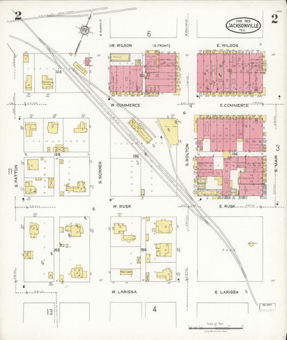 Sanborn Fire Insurance Map from Jacksonville, Cherokee County, Texas (1923), Sheet #0002 - Historic Sanborn Fire Insurance Map Print, vintage old map wall art, antique decor, genealogy gift, Texas Texas map