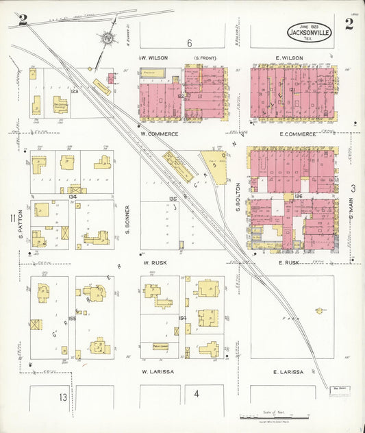 Sanborn Fire Insurance Map from Jacksonville, Cherokee County, Texas (1923), Sheet #0002 - Historic Sanborn Fire Insurance Map Print, vintage old map wall art, antique decor, genealogy gift, Texas Texas map