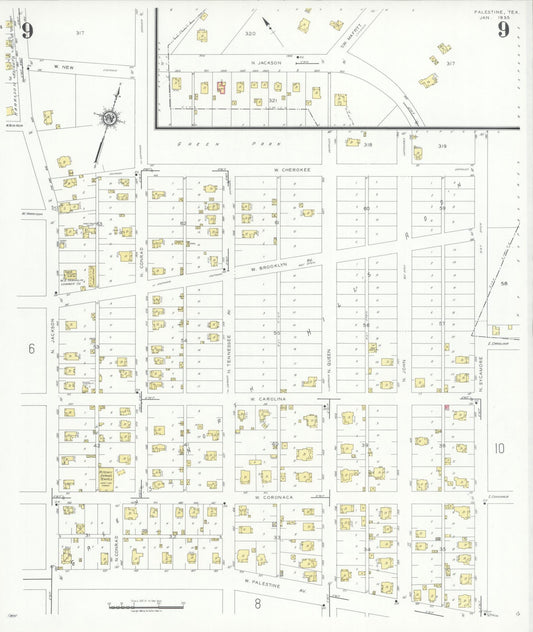 Sanborn Fire Insurance Map from Palestine, Anderson County, Texas (1935), Sheet #0009 - Historic Sanborn Fire Insurance Map Print, vintage old map wall art, antique decor, genealogy gift, Texas Texas map