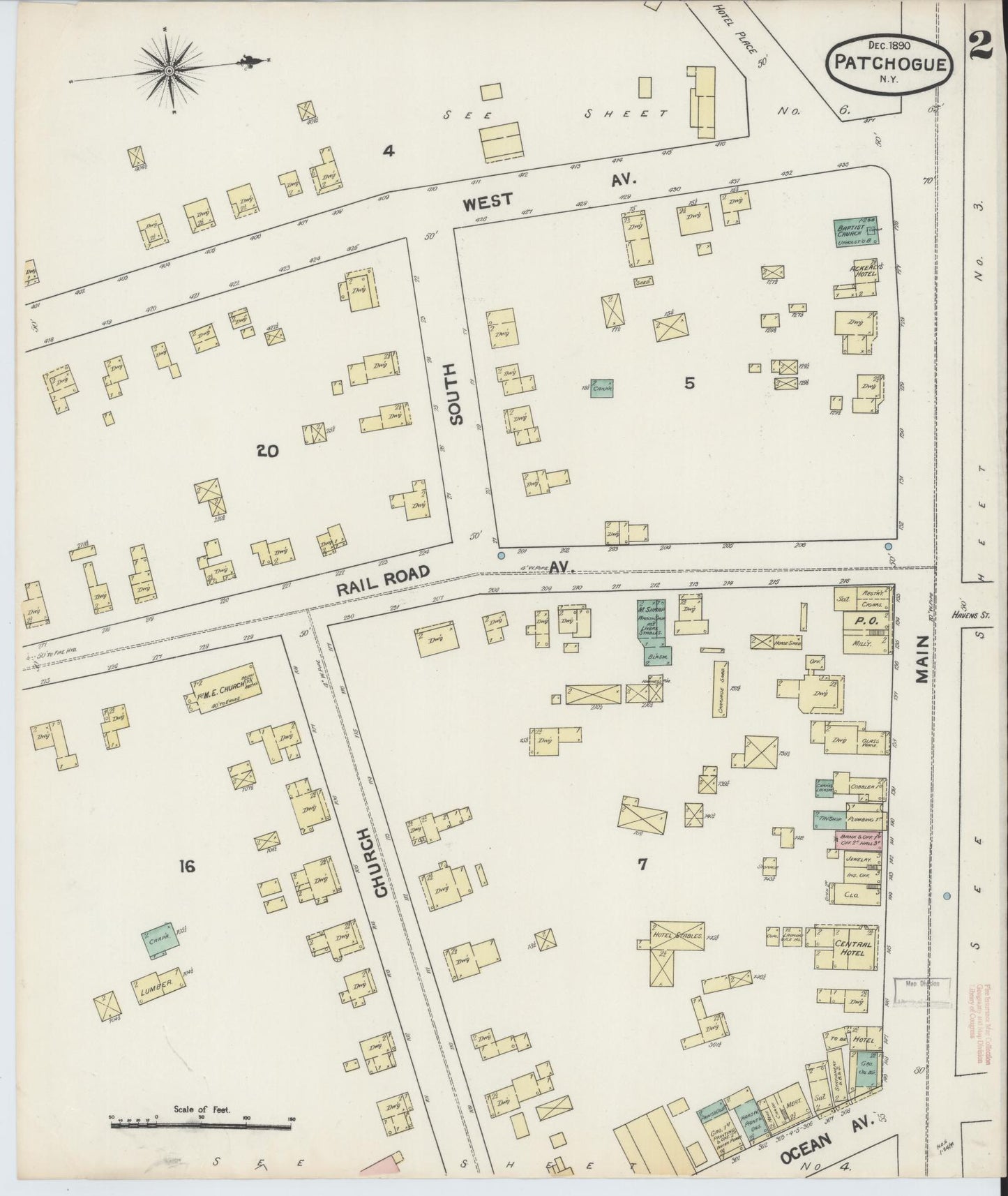 Sanborn Fire Insurance Map from Patchogue, Suffolk County, New York (1891), Sheet #0002 - Complete Map Set gallery image, historic Sanborn map, vintage wall art, New York New York