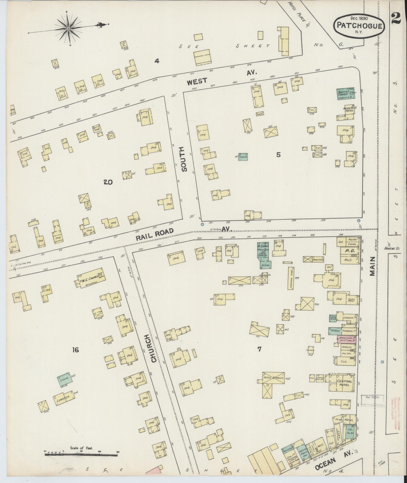 Sanborn Fire Insurance Map from Patchogue, Suffolk County, New York (1891), Sheet #0002 - Complete Map Set gallery image, historic Sanborn map, vintage wall art, New York New York