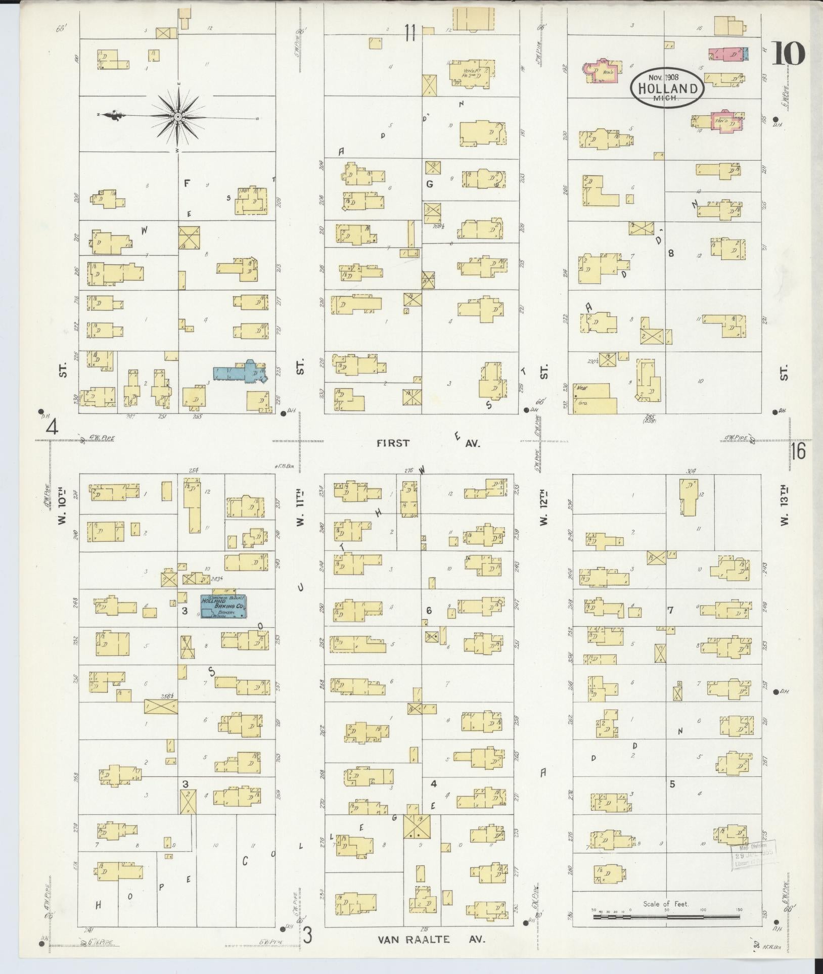 Sanborn Fire Insurance Map from Holland, Ottawa County, Michigan (1908), Sheet #0010 - Complete Map Set gallery image, historic Sanborn map, vintage wall art, Michigan Michigan