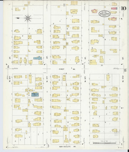 Sanborn Fire Insurance Map from Holland, Ottawa County, Michigan (1908), Sheet #0010 - Complete Map Set gallery image, historic Sanborn map, vintage wall art, Michigan Michigan