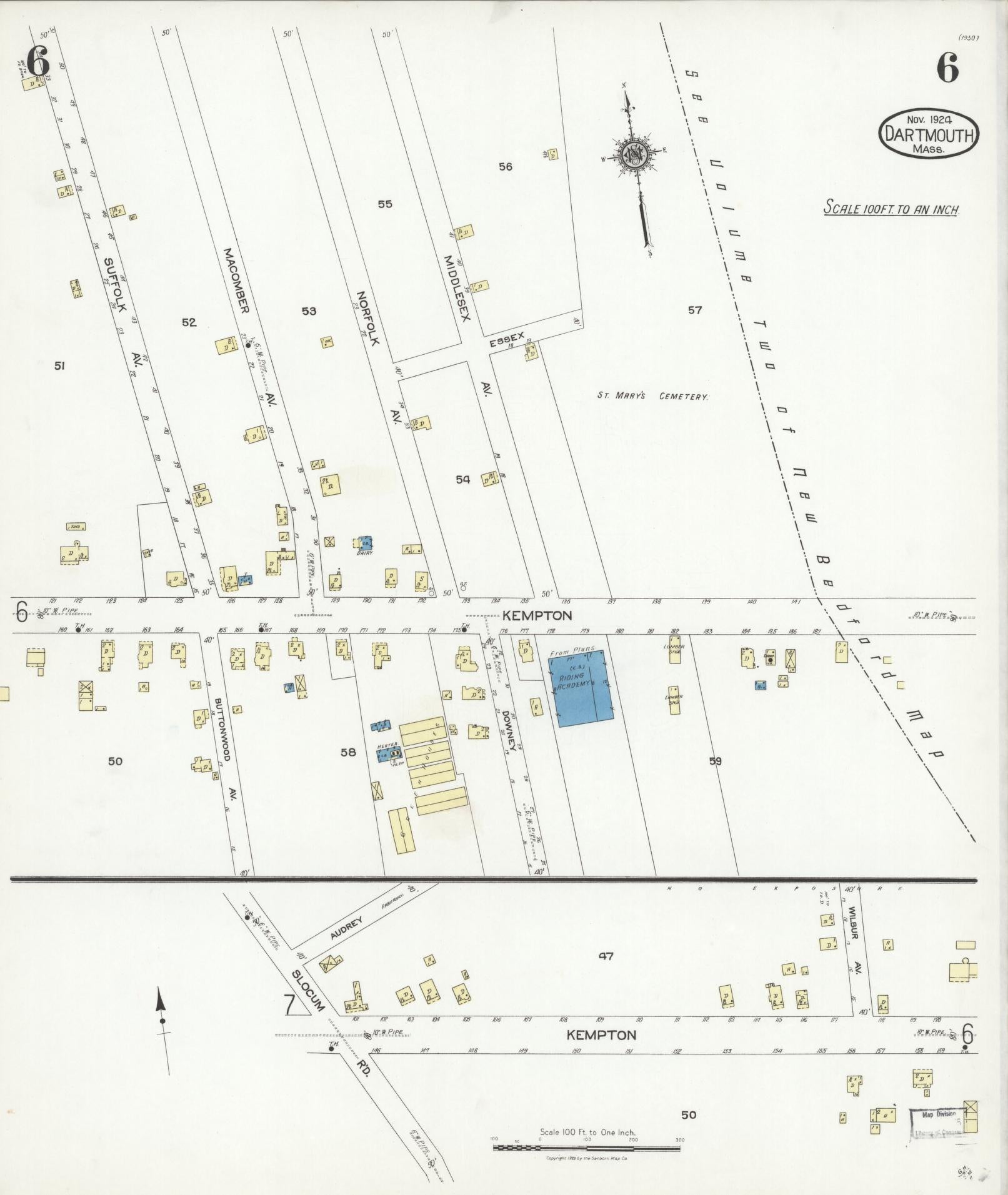 Sanborn Fire Insurance Map from Dartmouth, Bristol County, Massachusetts (1924), Sheet #0006 - Complete Map Set gallery image, historic Sanborn map, vintage wall art, Massachusetts Massachusetts