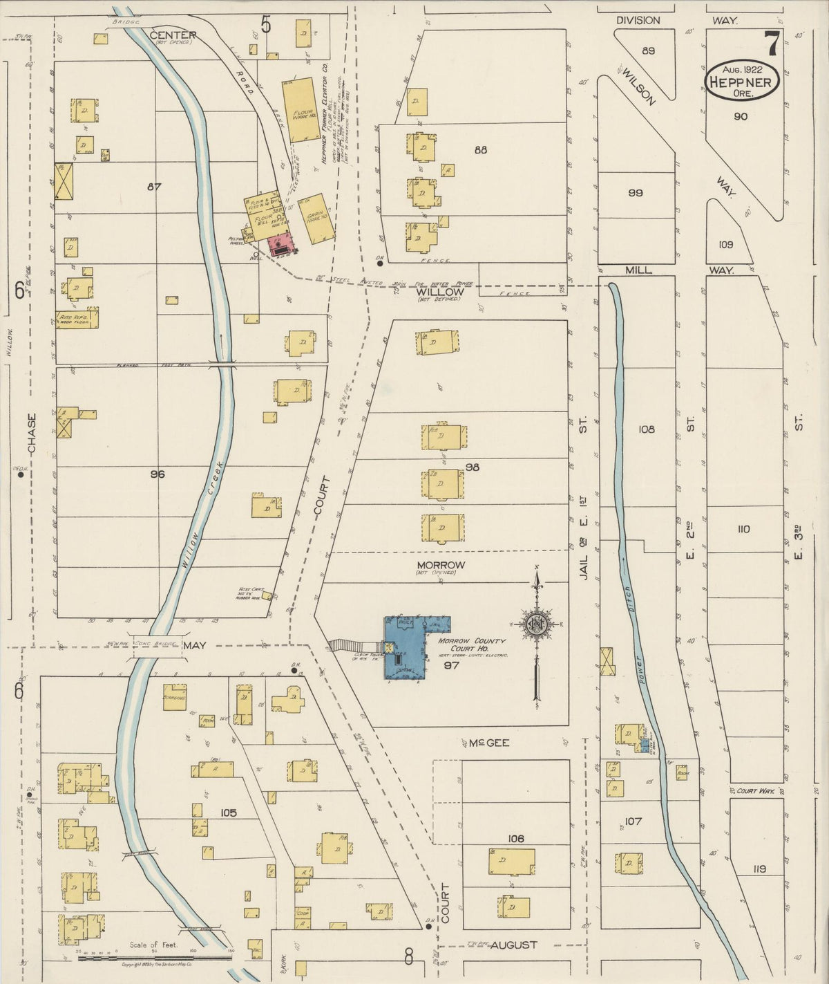Sanborn Fire Insurance Map from Heppner, Morrow County, Oregon (1922), Sheet #0007 - Historic Sanborn Fire Insurance Map Print, vintage old map wall art, antique decor, genealogy gift, Oregon Oregon map