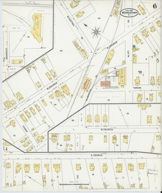Sanborn Fire Insurance Map from Moorestown, Burlington County, New Jersey (1905), Sheet #0006 - Historic Sanborn Fire Insurance Map Print, vintage old map wall art, antique decor, genealogy gift, New Jersey New Jersey map