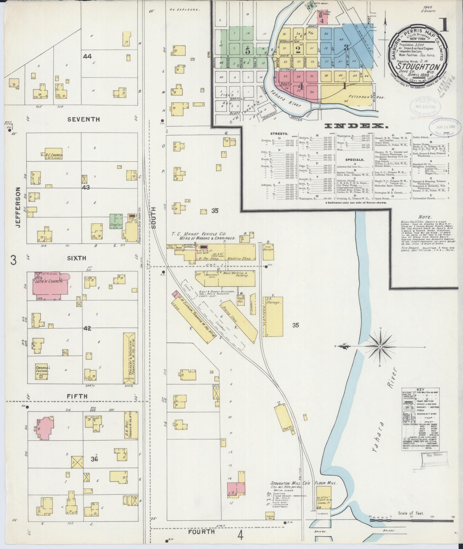 Sanborn Fire Insurance Map from Stoughton, Dane County, Wisconsin (1898), Sheet #0001 - Complete Map Set gallery image, historic Sanborn map, vintage wall art, Wisconsin Wisconsin