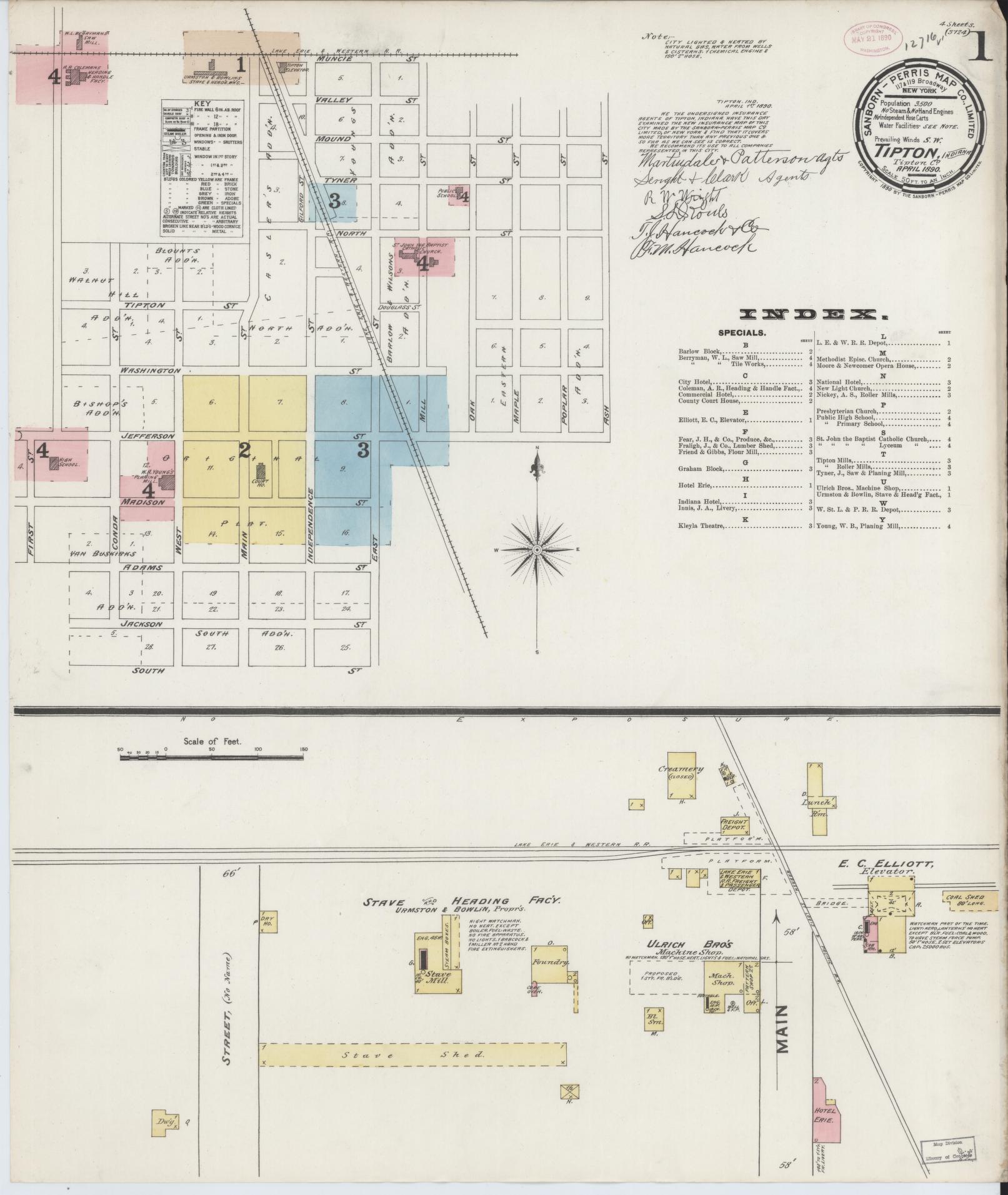 Sanborn Fire Insurance Map from Tipton, Tipton County, Indiana (1890), Sheet #0001 - Complete Map Set gallery image, historic Sanborn map, vintage wall art, Indiana Indiana