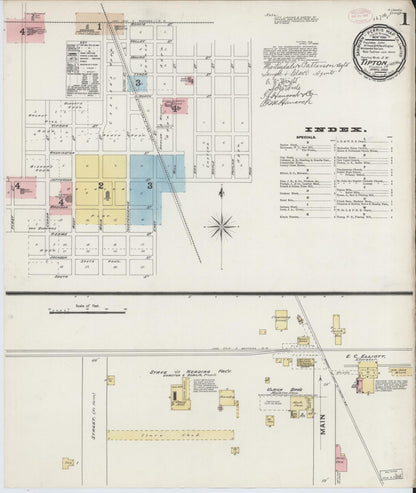 Sanborn Fire Insurance Map from Tipton, Tipton County, Indiana (1890), Sheet #0001 - Complete Map Set gallery image, historic Sanborn map, vintage wall art, Indiana Indiana