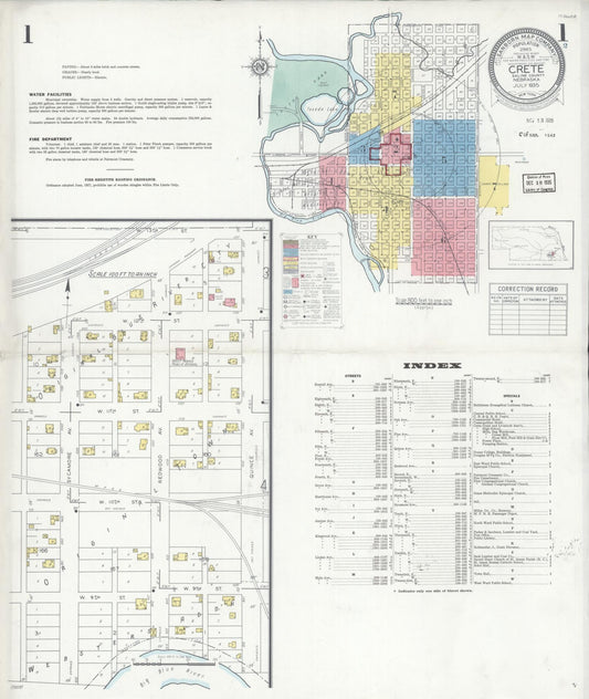 Sanborn Fire Insurance Map from Crete, Saline County, Nebraska (1935), Sheet #0001 - Historic Sanborn Fire Insurance Map Print, vintage old map wall art, antique decor, genealogy gift, Nebraska Nebraska map