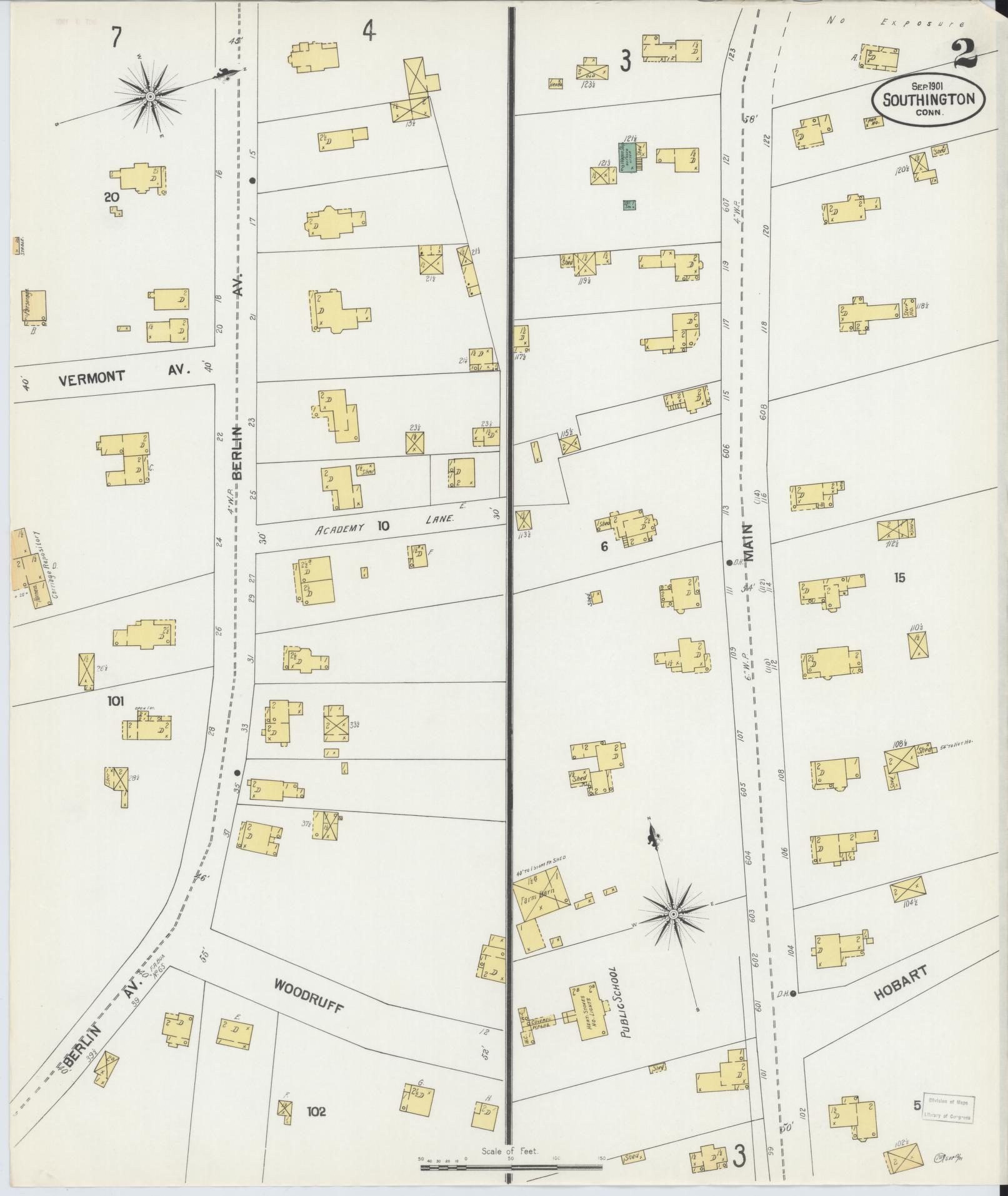 Sanborn Fire Insurance Map from Southington, Hartford County, Connecticut (1901), Sheet #0002 - Complete Map Set gallery image, historic Sanborn map, vintage wall art, Connecticut Connecticut