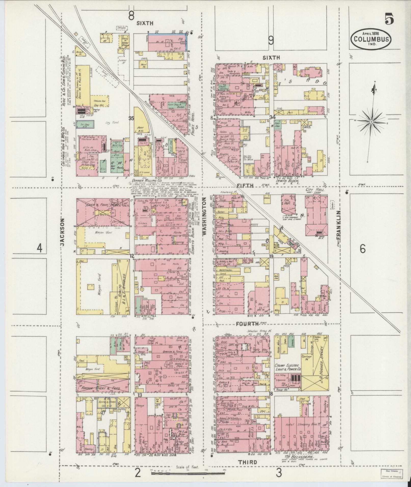 Sanborn Fire Insurance Map from Columbus, Bartholomew County, Indiana (1898), Sheet #0005 - Complete Map Set gallery image, historic Sanborn map, vintage wall art, Indiana Indiana