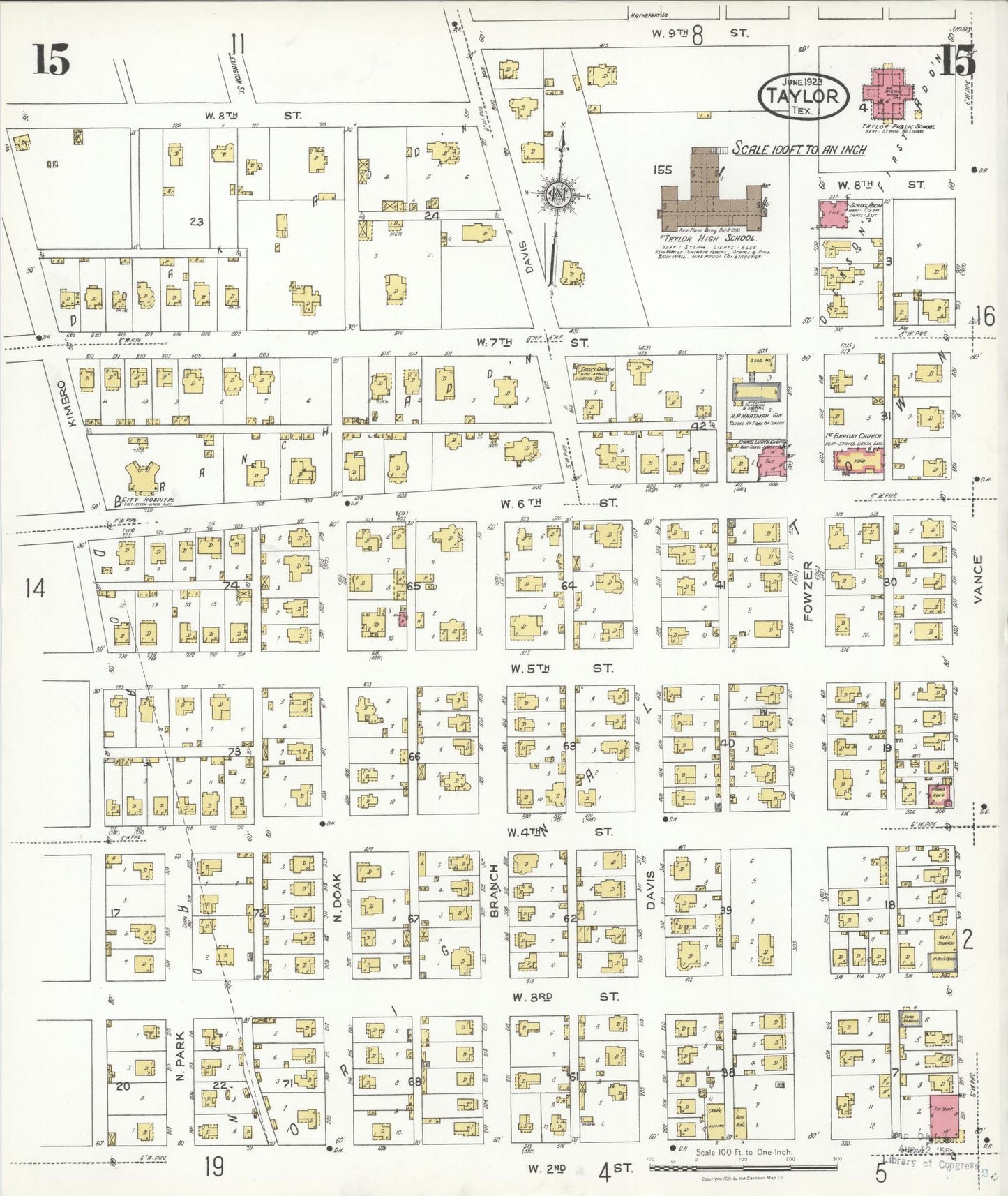 Sanborn Fire Insurance Map from Taylor, Williamson County, Texas (1923), Sheet #0015 - Complete Map Set gallery image, historic Sanborn map, vintage wall art, Texas Texas