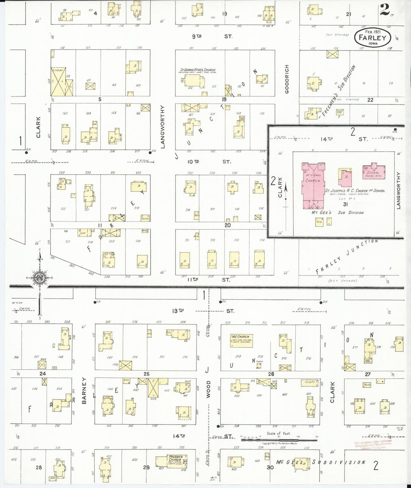 Sanborn Fire Insurance Map from Farley, Dubuque County, Iowa (1921), Sheet #0002 - Historic Sanborn Fire Insurance Map Print, vintage old map wall art