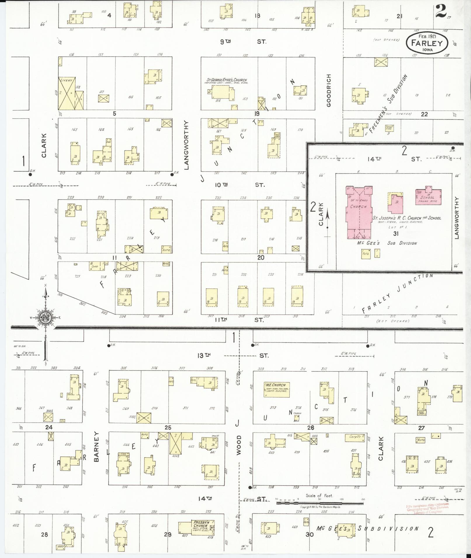 Sanborn Fire Insurance Map from Farley, Dubuque County, Iowa (1921), Sheet #0002 - Historic Sanborn Fire Insurance Map Print, vintage old map wall art