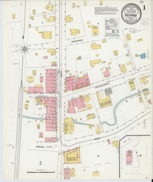 Sanborn Fire Insurance Map from Oxford, Calhoun County, Alabama (1905), Sheet #0001 - Complete Map Set gallery image, historic Sanborn map, vintage wall art, Alabama Alabama