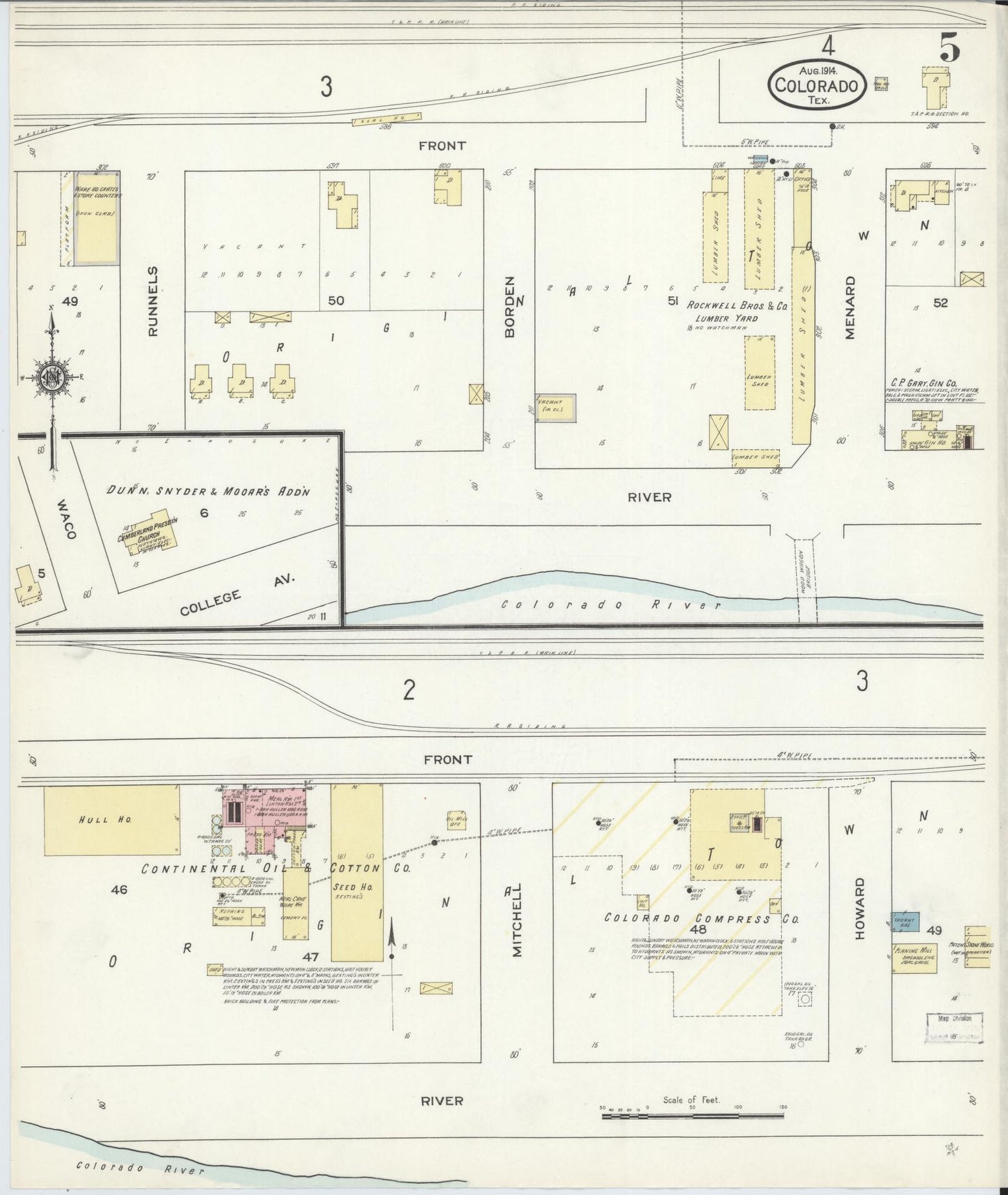 Sanborn Fire Insurance Map from Colorado, Mitchell County, Texas (1914), Sheet #0005 - Complete Map Set gallery image, historic Sanborn map, vintage wall art, Colorado Colorado