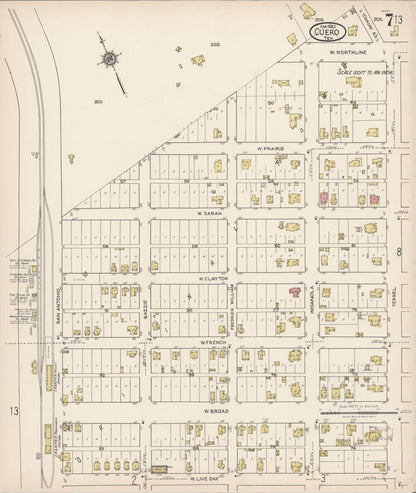 Sanborn Fire Insurance Map from Cuero, De Witt County, Texas (1922), Sheet #0007 - Complete Map Set gallery image, historic Sanborn map, vintage wall art, Texas Texas