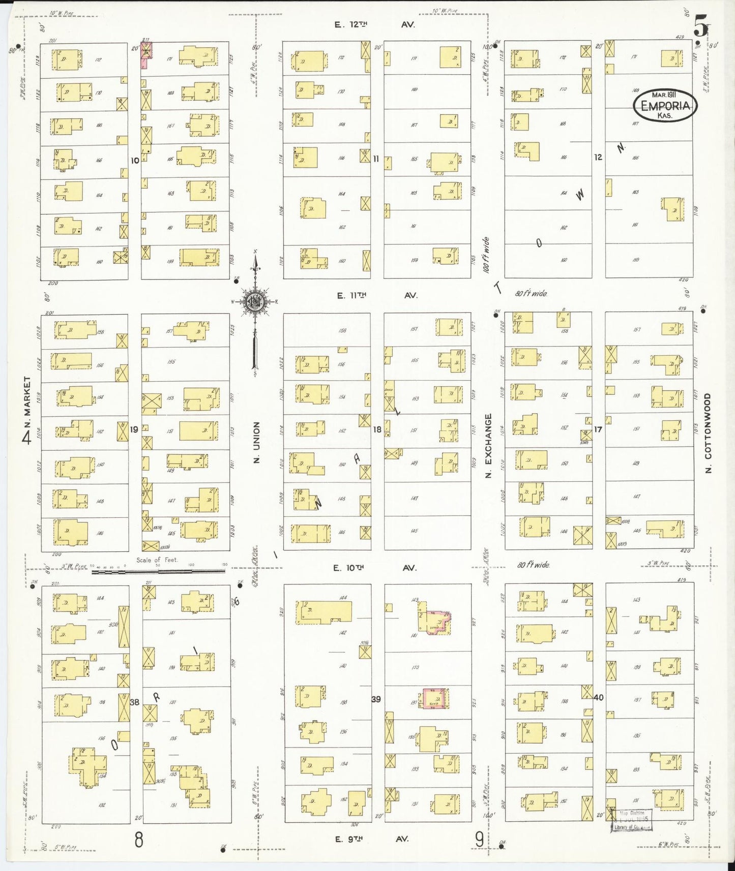 Sanborn Fire Insurance Map from Emporia, Lyon County, Kansas (1911), Sheet #0005 - Complete Map Set gallery image, historic Sanborn map, vintage wall art, Kansas Kansas
