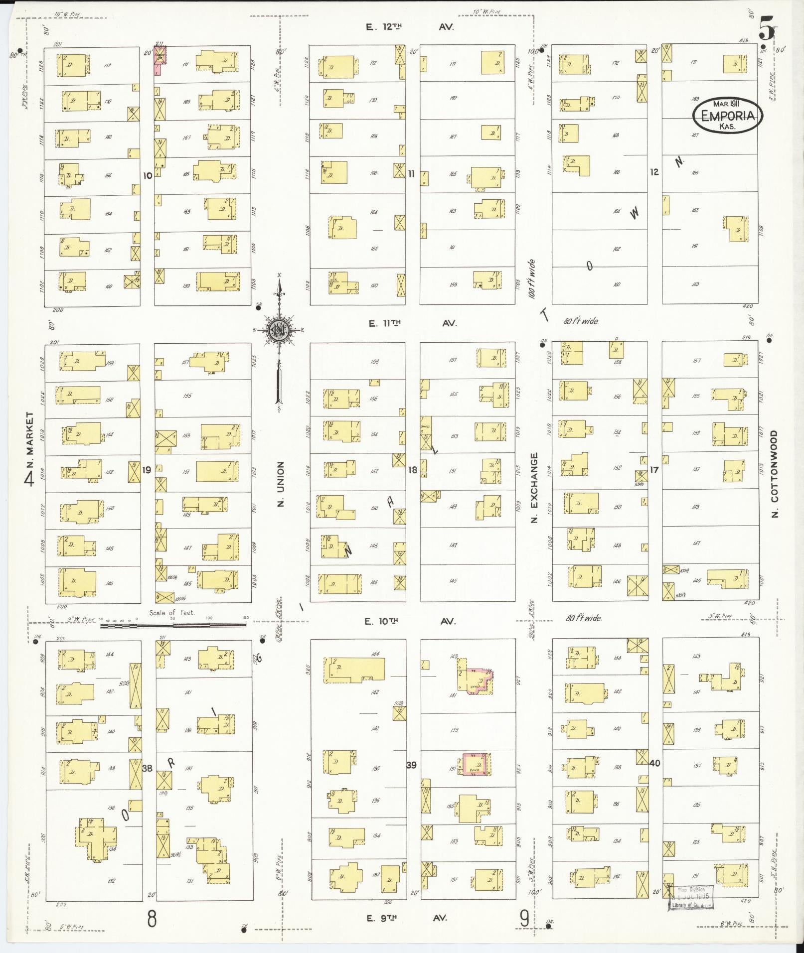 Sanborn Fire Insurance Map from Emporia, Lyon County, Kansas (1911), Sheet #0005 - Complete Map Set gallery image, historic Sanborn map, vintage wall art, Kansas Kansas