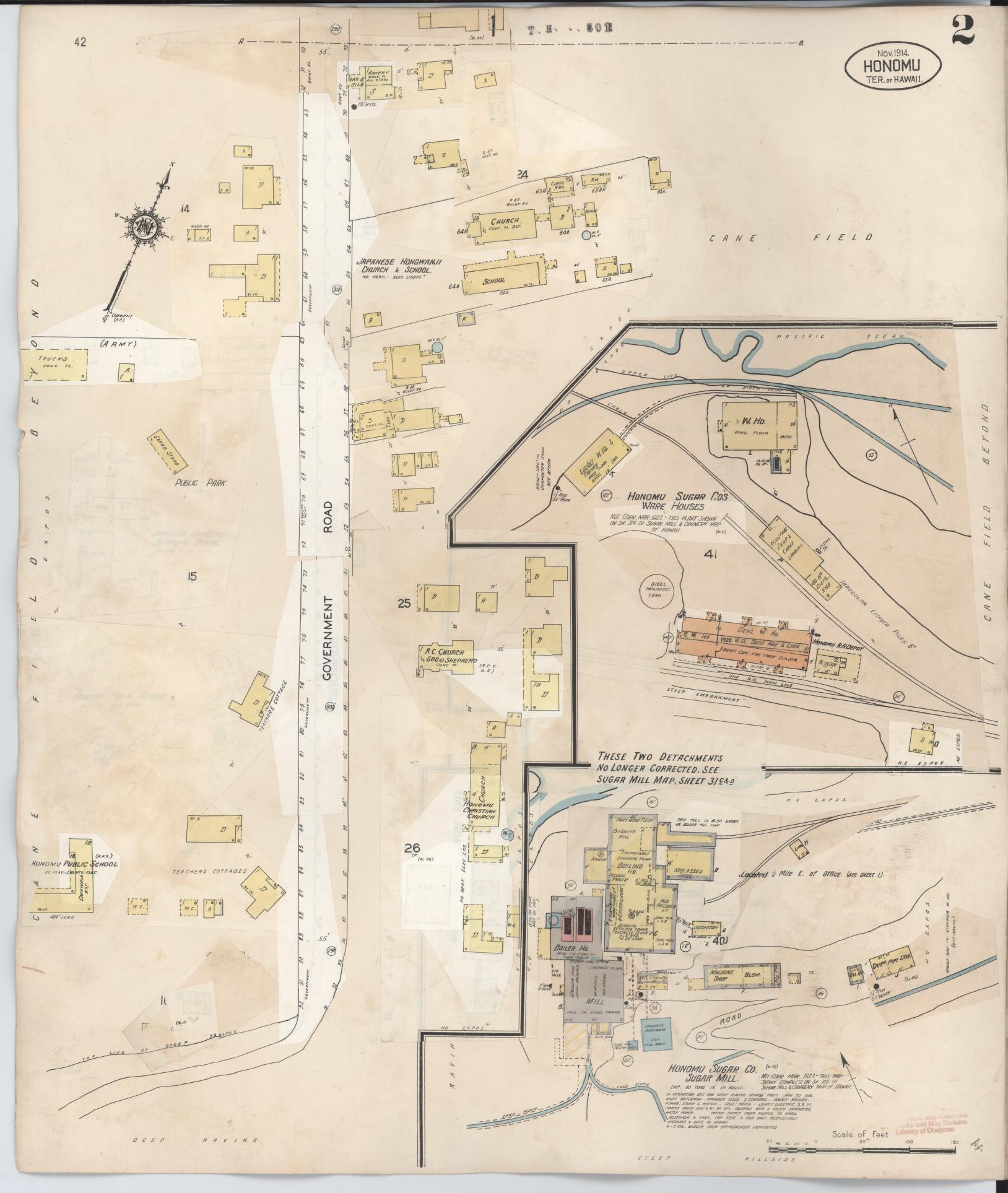 Sanborn Fire Insurance Map from Honomu, Hawaii County, Hawaii (1956), Sheet #0002 - Complete Map Set gallery image, historic Sanborn map, vintage wall art, Honomu Hawaii
