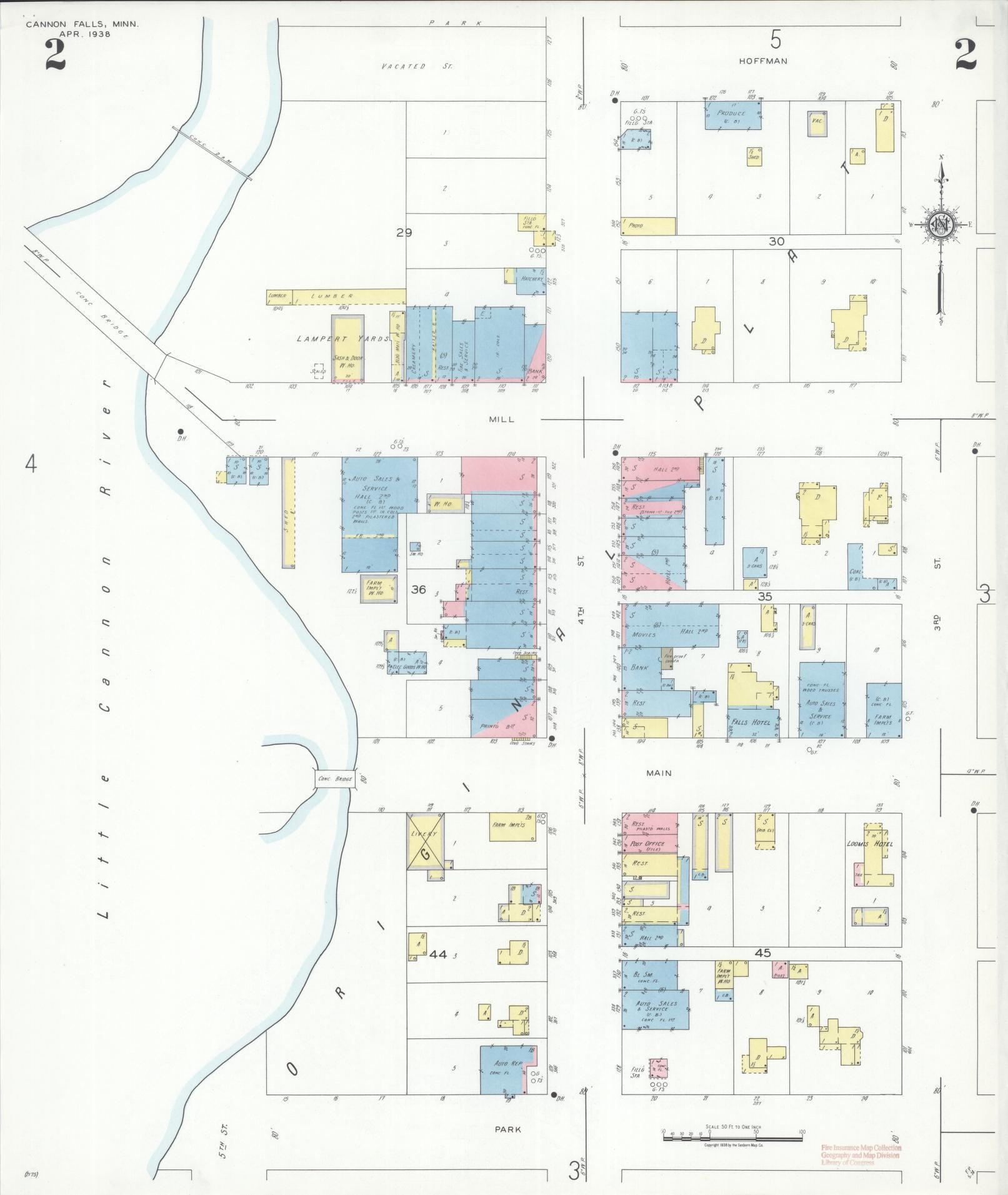 Sanborn Fire Insurance Map from Cannon Falls, Goodhue County, Minnesota (1938), Sheet #0002 - Historic Sanborn Fire Insurance Map Print, vintage old map wall art, antique decor, genealogy gift, Minnesota Minnesota map