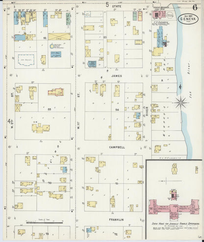 Sanborn Fire Insurance Map from Geneva, Kane County, Illinois (1897), Sheet #0006 - Historic Sanborn Fire Insurance Map Print, vintage old map wall art, antique decor, genealogy gift, Illinois Illinois map
