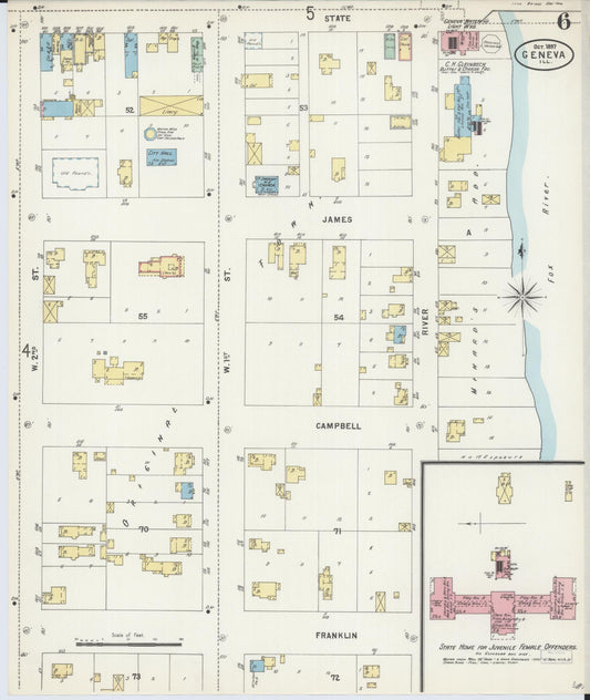 Sanborn Fire Insurance Map from Geneva, Kane County, Illinois (1897), Sheet #0006 - Historic Sanborn Fire Insurance Map Print, vintage old map wall art, antique decor, genealogy gift, Illinois Illinois map