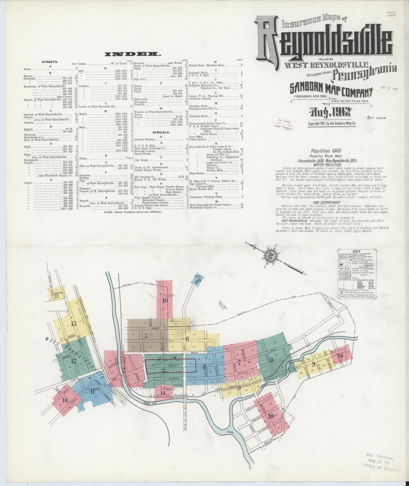 Sanborn Fire Insurance Map from Reynoldsville, Jefferson County, Pennsylvania (1912), Sheet #0001 - Complete Map Set gallery image, historic Sanborn map, vintage wall art, Pennsylvania Pennsylvania