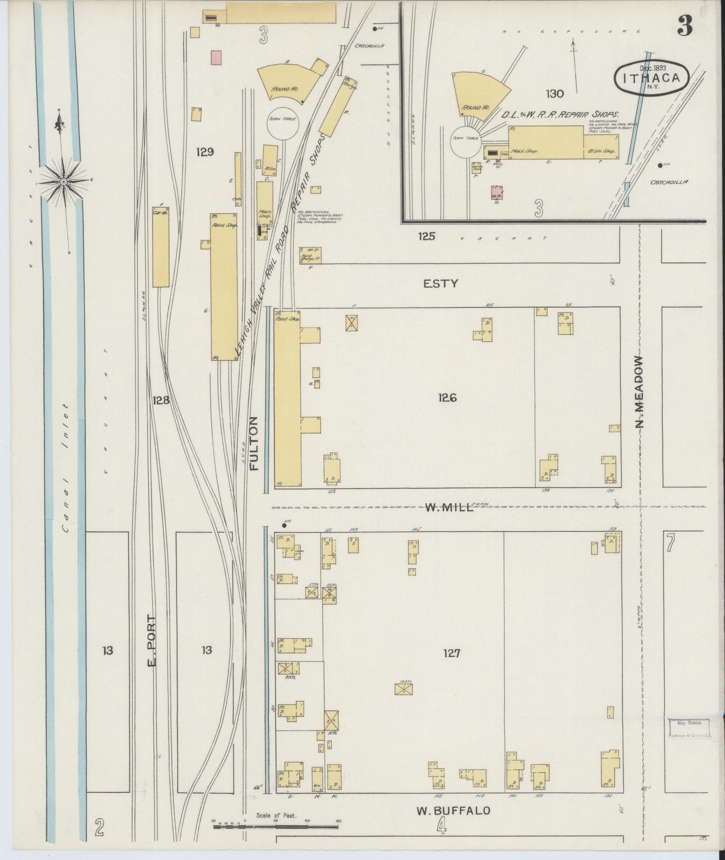Sanborn Fire Insurance Map from Ithaca, Tompkins County, New York (1893), Sheet #0003 - Complete Map Set gallery image, historic Sanborn map, vintage wall art, New York New York