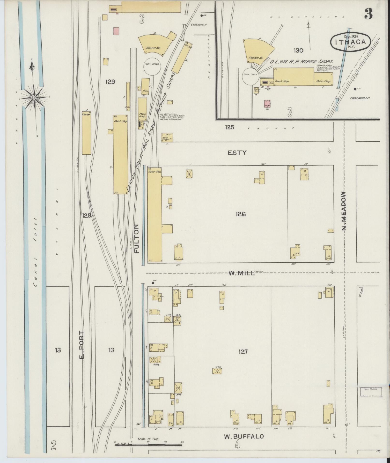 Sanborn Fire Insurance Map from Ithaca, Tompkins County, New York (1893), Sheet #0003 - Complete Map Set gallery image, historic Sanborn map, vintage wall art, New York New York