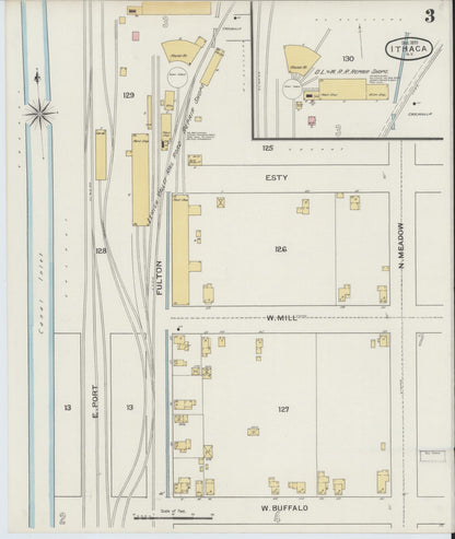 Sanborn Fire Insurance Map from Ithaca, Tompkins County, New York (1893), Sheet #0003 - Complete Map Set gallery image, historic Sanborn map, vintage wall art, New York New York