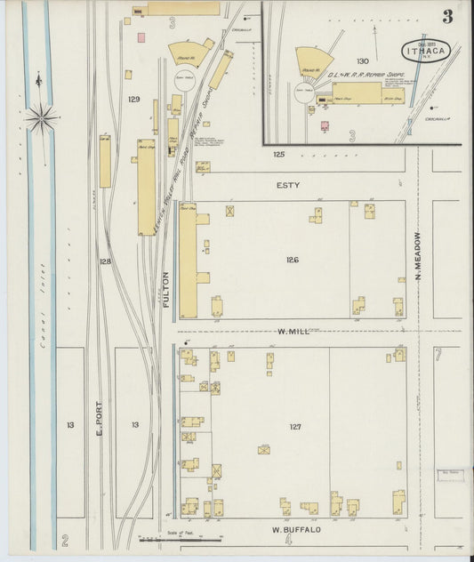 Sanborn Fire Insurance Map from Ithaca, Tompkins County, New York (1893), Sheet #0003 - Complete Map Set gallery image, historic Sanborn map, vintage wall art, New York New York