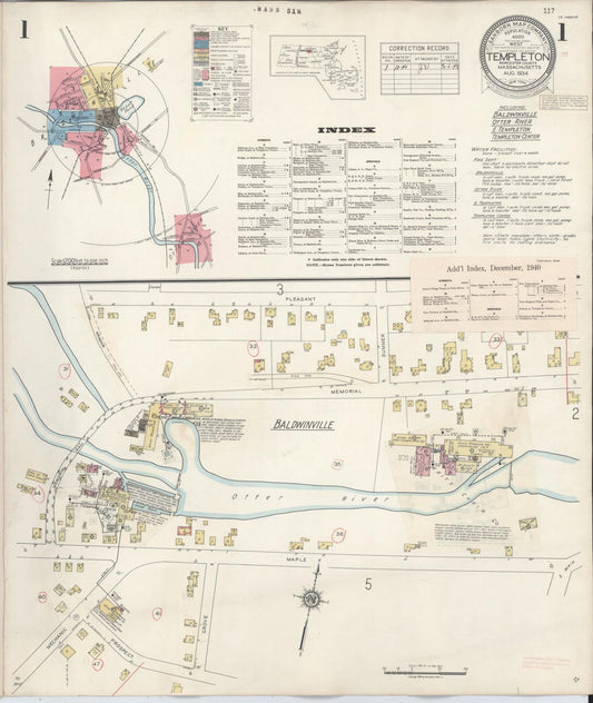 Sanborn Fire Insurance Map from Templeton, Worcester County, Massachusetts (1941), Sheet #0001 - Historic Sanborn Fire Insurance Map Print, vintage old map wall art, antique decor, genealogy gift, Massachusetts Massachusetts map