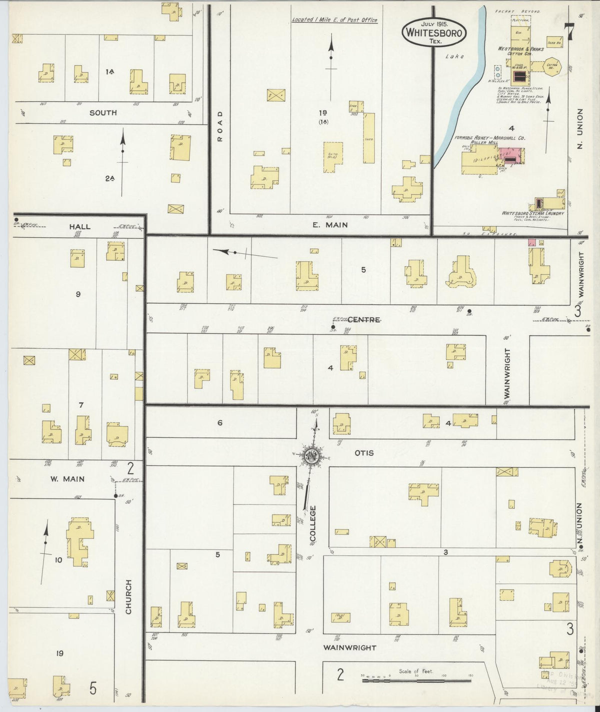 Sanborn Fire Insurance Map from Whitesboro, Grayson County, Texas (1915), Sheet #0007 - Complete Map Set gallery image, historic Sanborn map, vintage wall art, Texas Texas