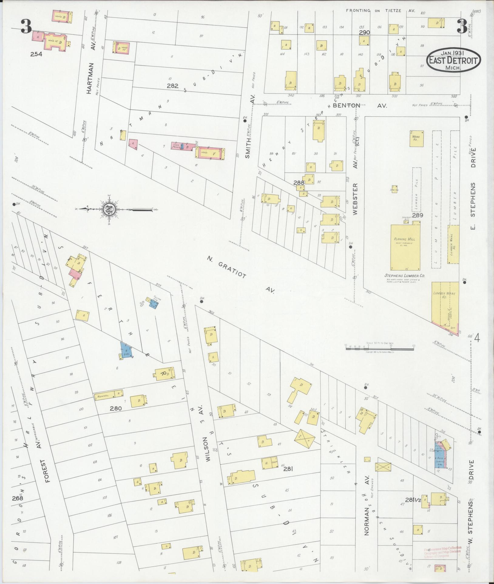 Sanborn Fire Insurance Map from East Detroit, Macomb County, Michigan (1931), Sheet #0003 - Complete Map Set gallery image, historic Sanborn map, vintage wall art, Michigan Michigan