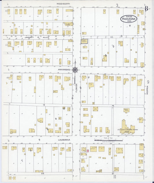 Sanborn Fire Insurance Map from Marianna, Lee County, Arkansas (1919), Sheet #0008 - Historic Sanborn Fire Insurance Map Print, vintage old map wall art, antique decor, genealogy gift, Arkansas Arkansas map