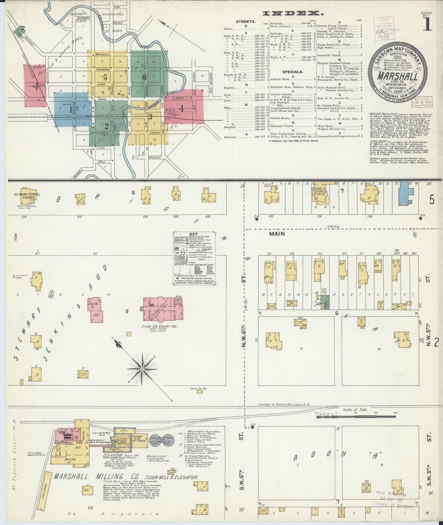 Sanborn Fire Insurance Map from Marshall, Lyon County, Minnesota (1902), Sheet #0001 - Historic Sanborn Fire Insurance Map Print, vintage old map wall art, antique decor, genealogy gift, Minnesota Minnesota map