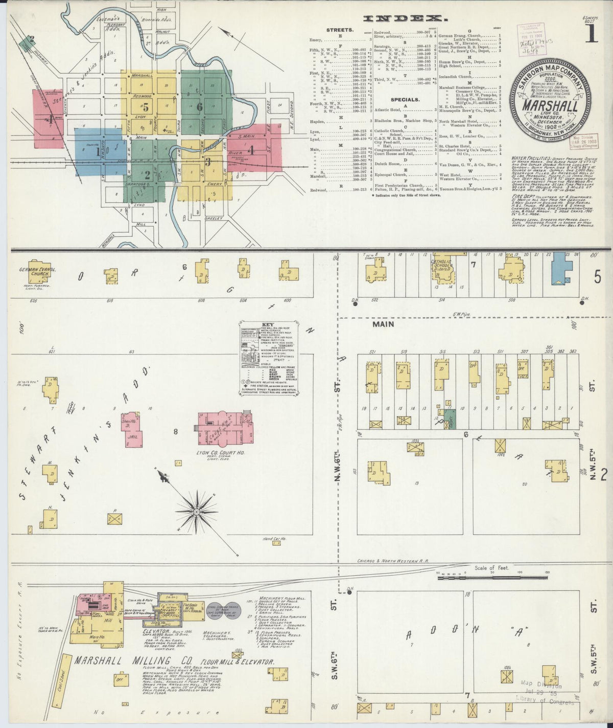Sanborn Fire Insurance Map from Marshall, Lyon County, Minnesota (1902), Sheet #0001 - Historic Sanborn Fire Insurance Map Print, vintage old map wall art, antique decor, genealogy gift, Minnesota Minnesota map