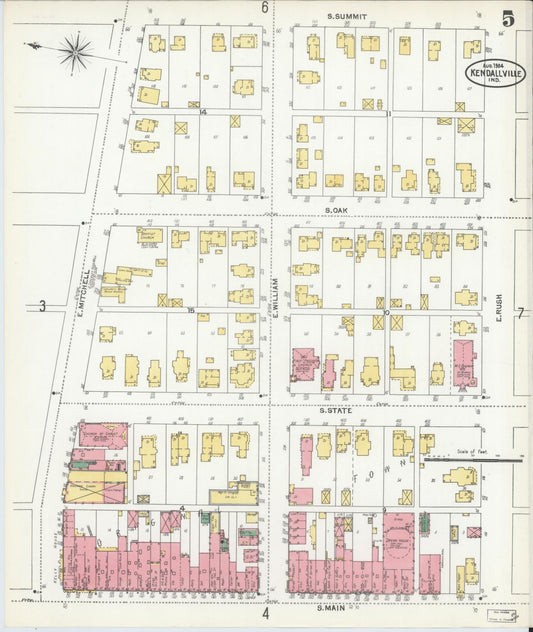 Sanborn Fire Insurance Map from Kendallville, Noble County, Indiana (1904), Sheet #0005 - Historic Sanborn Fire Insurance Map Print, vintage old map wall art, antique decor, genealogy gift, Indiana Indiana map