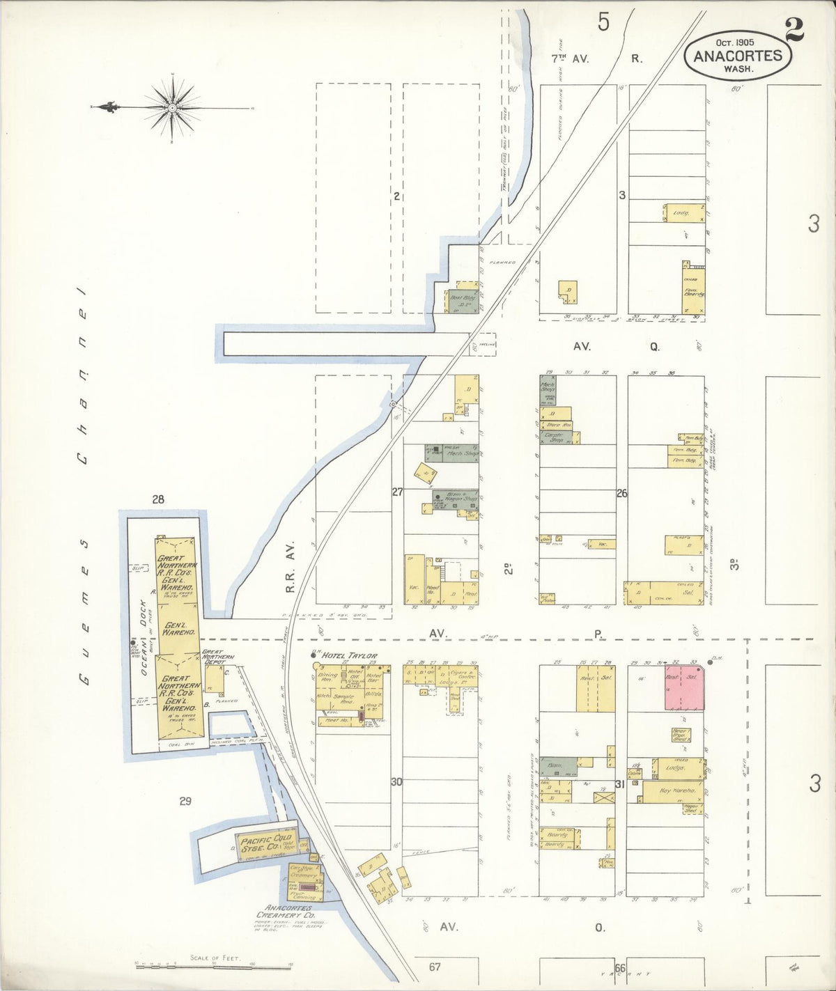 Sanborn Fire Insurance Map from Anacortes, Skagit County, Washington (1905), Sheet #0002 - Complete Map Set gallery image, historic Sanborn map, vintage wall art, Washington Washington