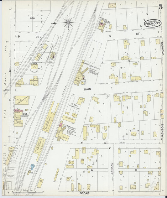 Sanborn Fire Insurance Map from Fremont, Dodge County, Nebraska (1892), Sheet #0005 - Historic Sanborn Fire Insurance Map Print, vintage old map wall art, antique decor, genealogy gift, Nebraska Nebraska map