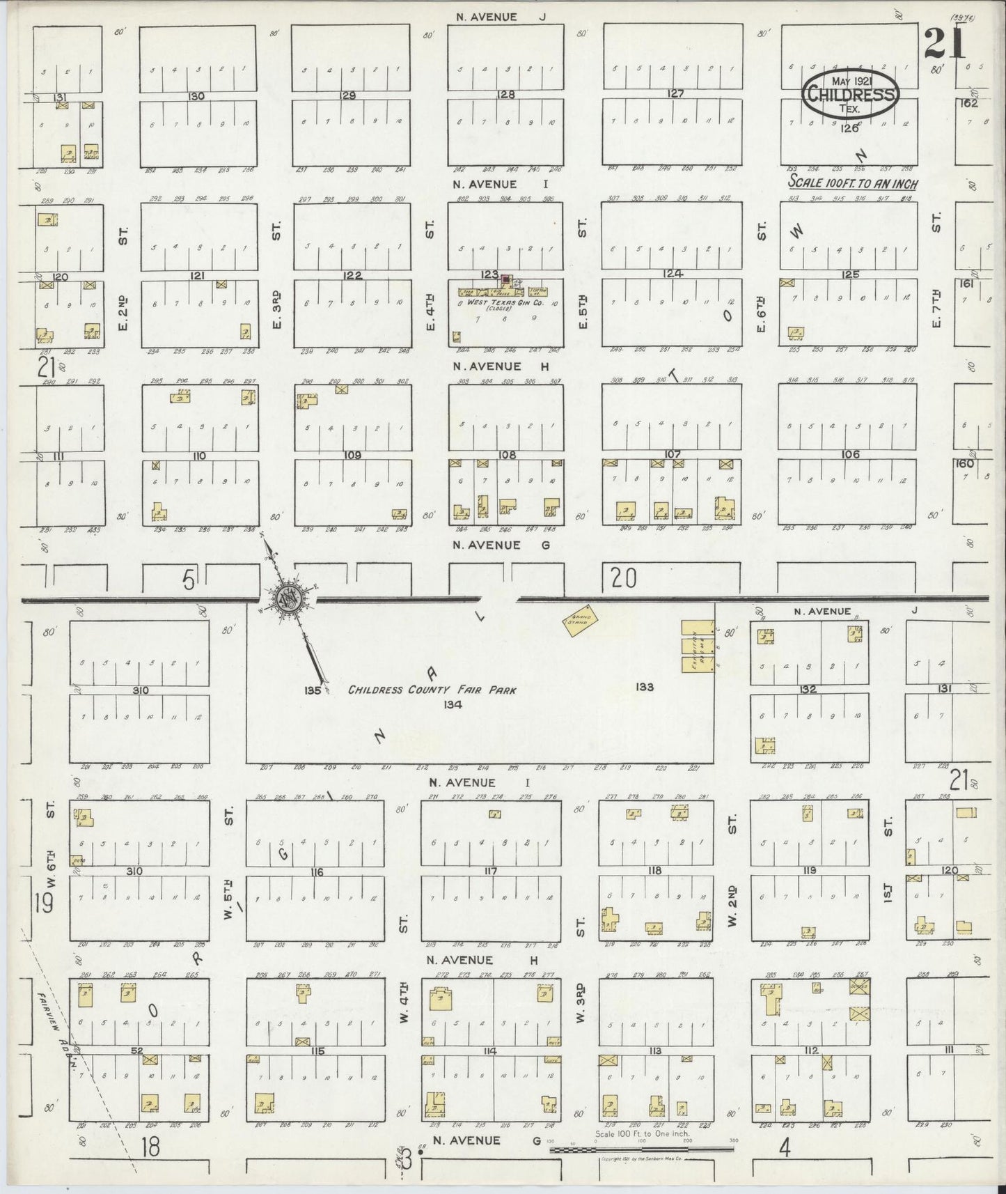Sanborn Fire Insurance Map from Childress, Childress County, Texas (1921), Sheet #0021 - Historic Sanborn Fire Insurance Map Print, vintage old map wall art, antique decor, genealogy gift, Texas Texas map