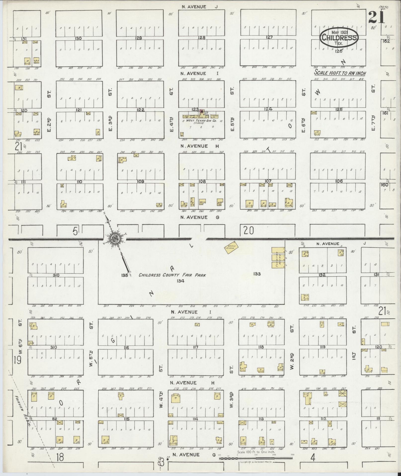 Sanborn Fire Insurance Map from Childress, Childress County, Texas (1921), Sheet #0021 - Historic Sanborn Fire Insurance Map Print, vintage old map wall art, antique decor, genealogy gift, Texas Texas map